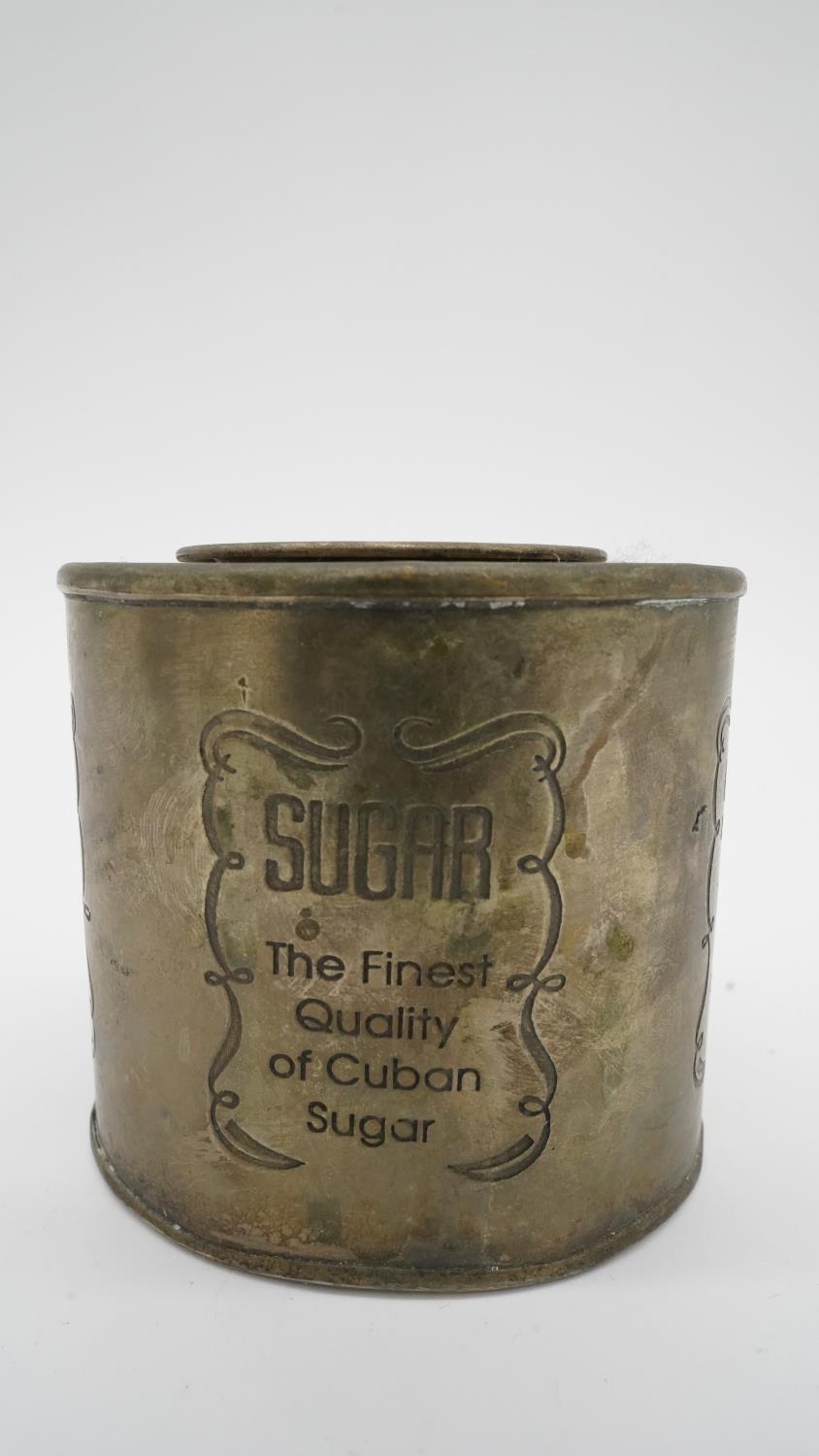 A set of three silver plated loose tea tins. Each with impressed written description. H.88 W.8.8 D. - Image 2 of 5
