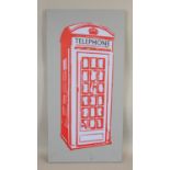 A signed and dated screen print on canvas of a red telephone box, signed T.D.Garwood,09. H.102 W.
