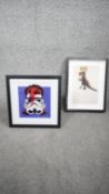 A framed and glazed signed print of a David Bowie Stormtrooper, 43/100, signed RAM800, along with