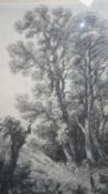 A framed and glazed charcoal drawing on paper of countryside landscape with horse. Indistinctly