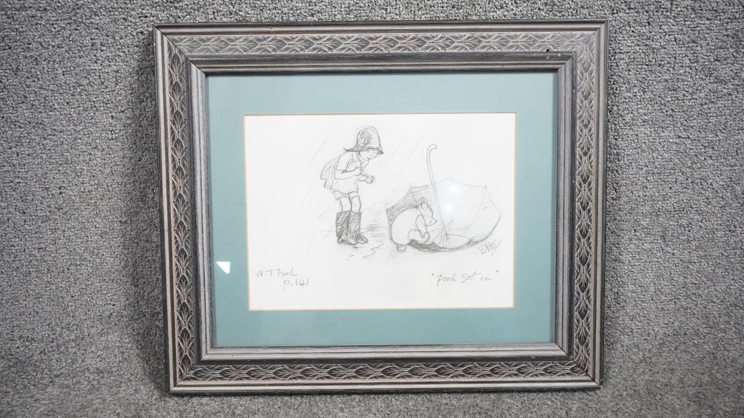 Two framed and glazed prints of A.A. Milne drawings of Winnie Pooh. H.40 W.46 - Image 2 of 13