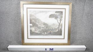 A framed and glazed contemporary print of Vista de Cintra, from a 19th century engraving. H.63 W.51