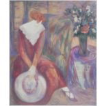 Barbara A. Wood, a limited edition print, 445/995, seated woman in an interior, signed. H.103 W.87cm