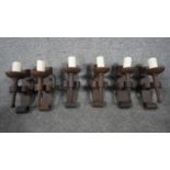 Six Impex refectory aged wrought iron candle design Gothic wall lights. H.25 W.9 D.17
