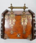 A late Victorian oak and brass bound coal box with fall front enclosing original zinc liner. H.42