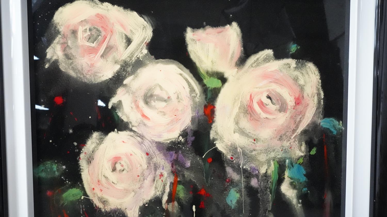 Ruby Keller- A framed and glazed acrylic on board with resin of a group of abstract roses. Signed by - Image 2 of 6