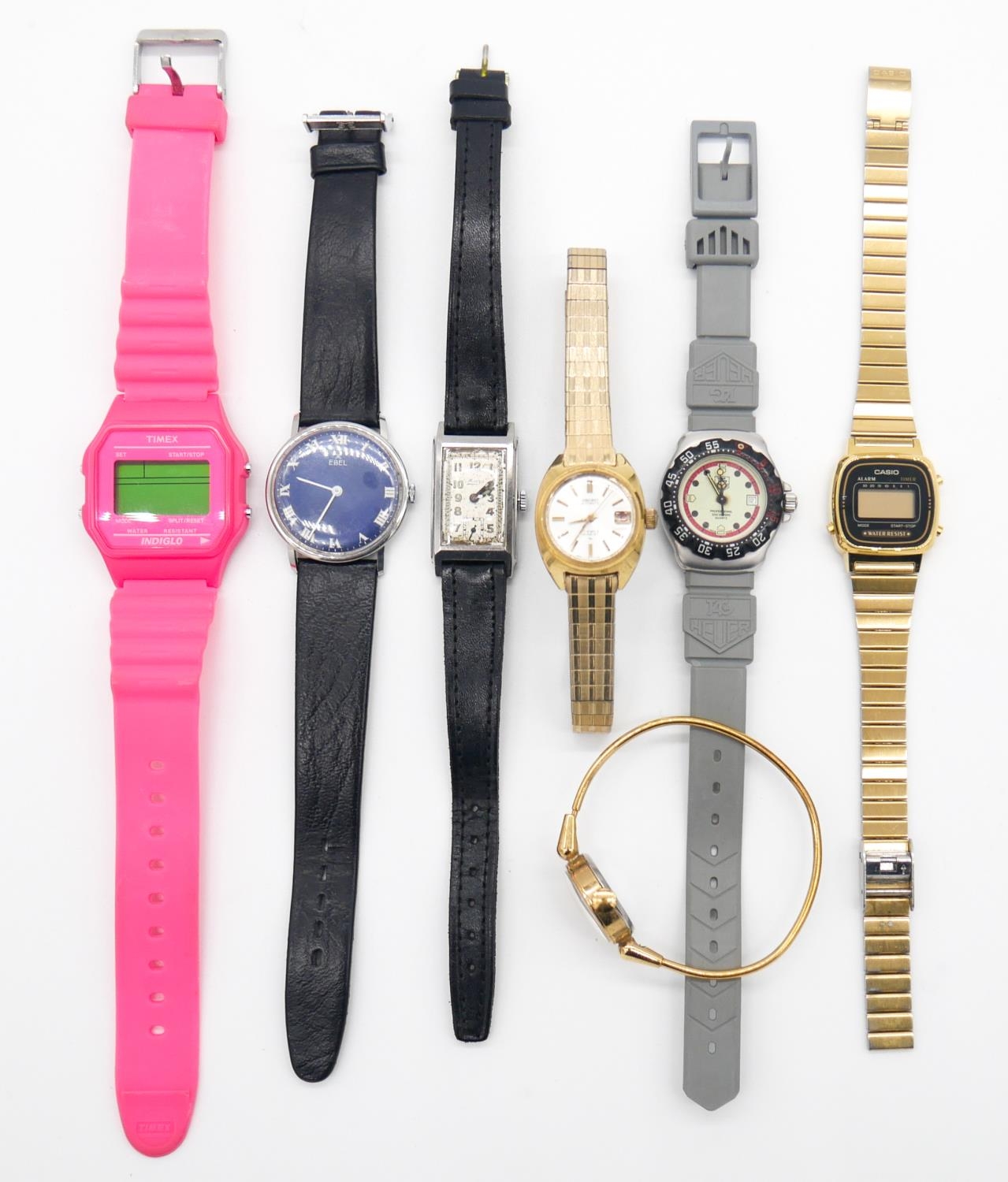 Seven ladies wrist watches. Including Timex, Ebel, Tag, Casio and others.