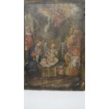 An 18-19th century Italian school painted Nativity scene on wood. H.39 W.28