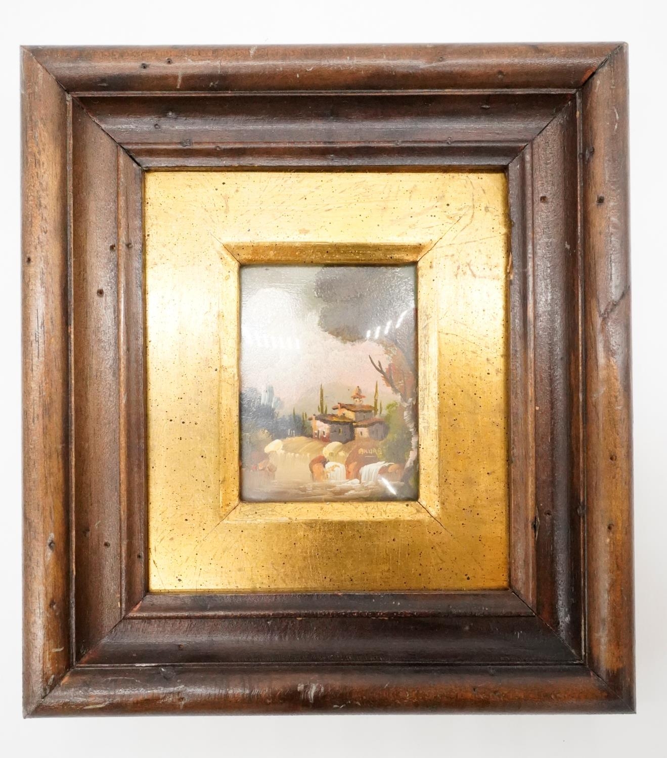 Two framed and glazed miniature oil on board landscape scenes. Signed Andre. H.21 W.19 - Image 6 of 9