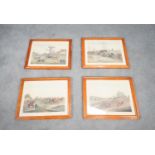 A set of four framed and glazed prints in polished maple frames, early steeple chasing scenes. H.