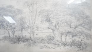 A C.1900's framed and glazed pencil drawing on paper of a woodland landscape. Monogrammed WE. H.43