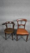 A bentwood armchair along with a Victorian mahogany dining chair. H.88 W.46 D.41