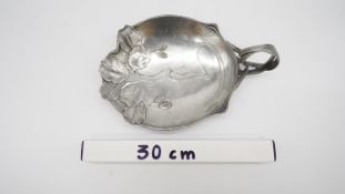 A C.1900 Italian Art Nouveau pewter handled dish, by Achille Gamba, In the form of an alder leaf