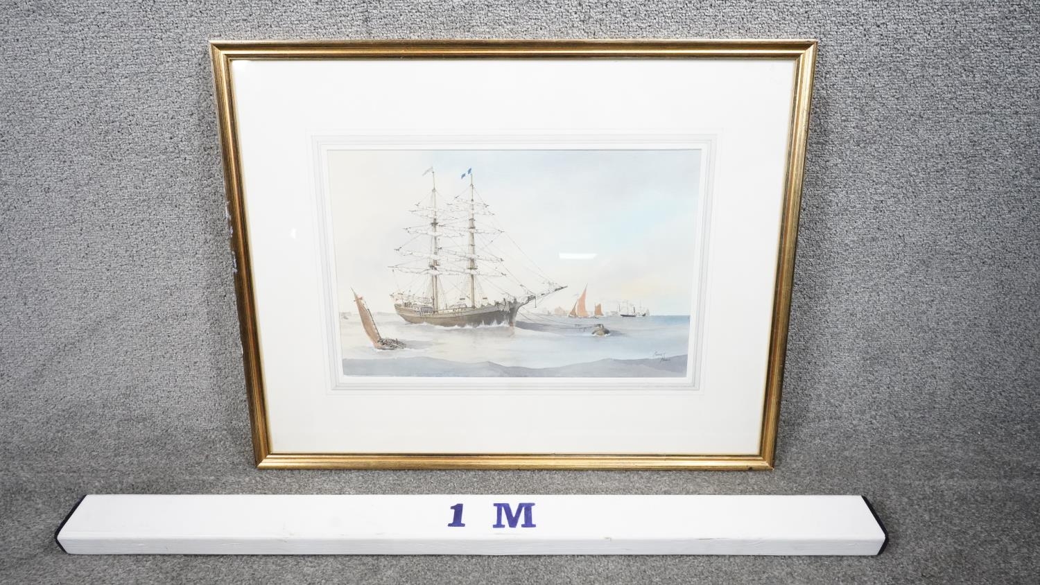 Robert Horne (1923 - 2010) A framed and glazed maritime watercolour on paper titled 'Slow Rigged - Image 8 of 8