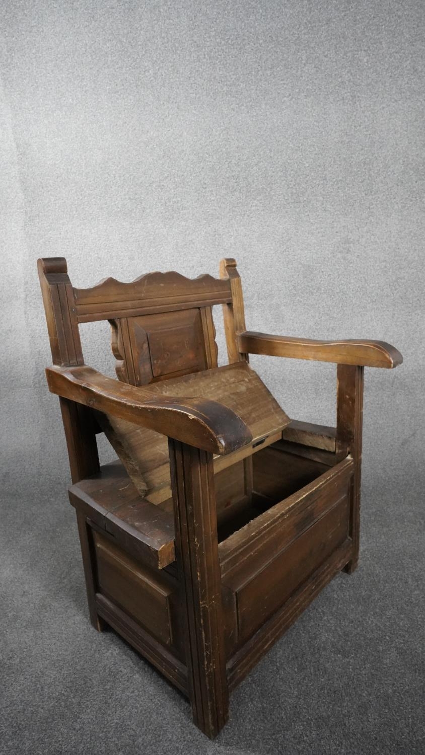 An Eastern teak box chair with lift up compartment to the base. H.86 W.63 D.49 - Image 3 of 4