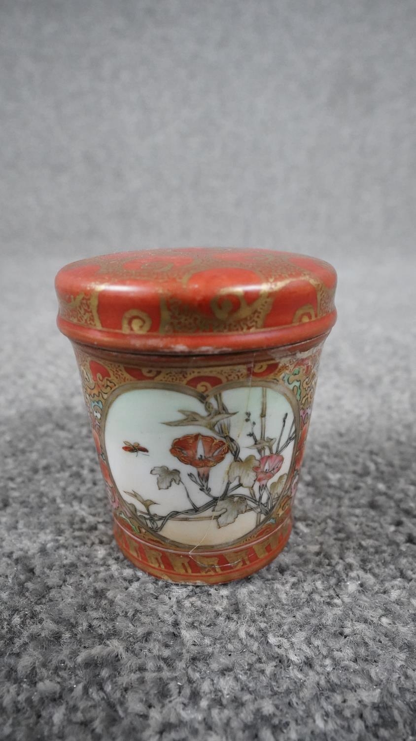 A collection of oriental hand painted porcelain. Including a Japanese Satsuma ware lidded pot - Image 4 of 18