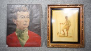 An oil on canvas of a male portrait signed Gadsdon along with a framed and glazed watercolour of