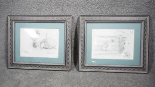 Two framed and glazed prints of A.A. Milne drawings of Winnie Pooh. H.40 W.46