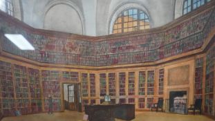 After James Stephanoff- A framed and glazed hand coloured engraving of The Octagon Library,