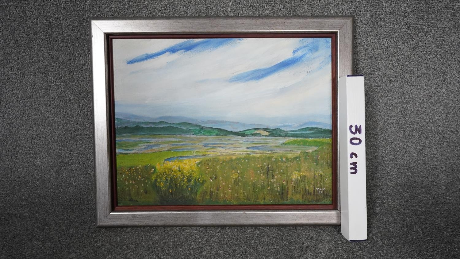 A framed oil on board of a landscape. Signed V.L.V., 99. Inscribed to the back 'Vernon Veale - Image 5 of 6