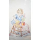 Adeline Margery Barker (1888 - 1970), a framed and glazed watercolour on paper of a child watering