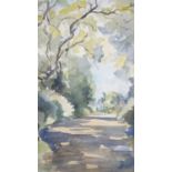 A framed and glazed watercolour of a Kent countryside lane. Signed by Winifred A. Forster. Label