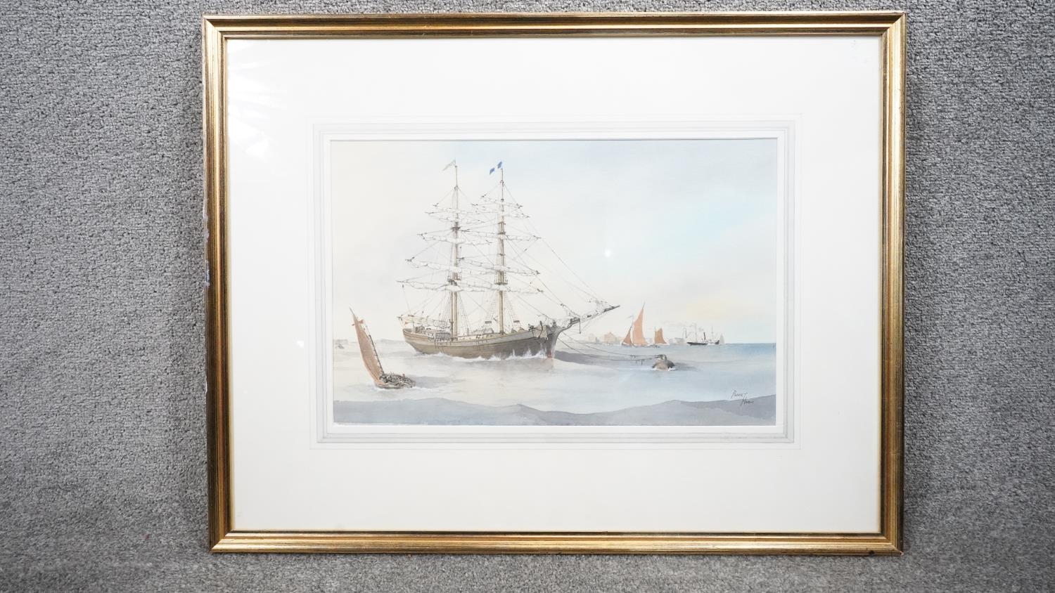 Robert Horne (1923 - 2010) A framed and glazed maritime watercolour on paper titled 'Slow Rigged - Image 2 of 8