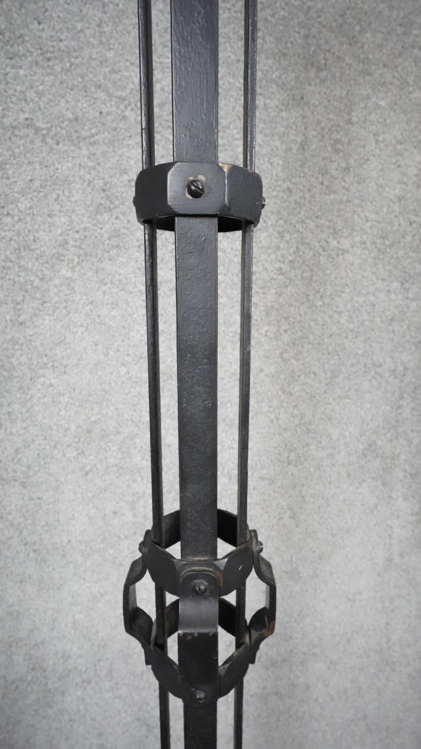 A pair of large Arts and Crafts wrought iron and brass floor standing candle holder/planters. H. - Image 3 of 5