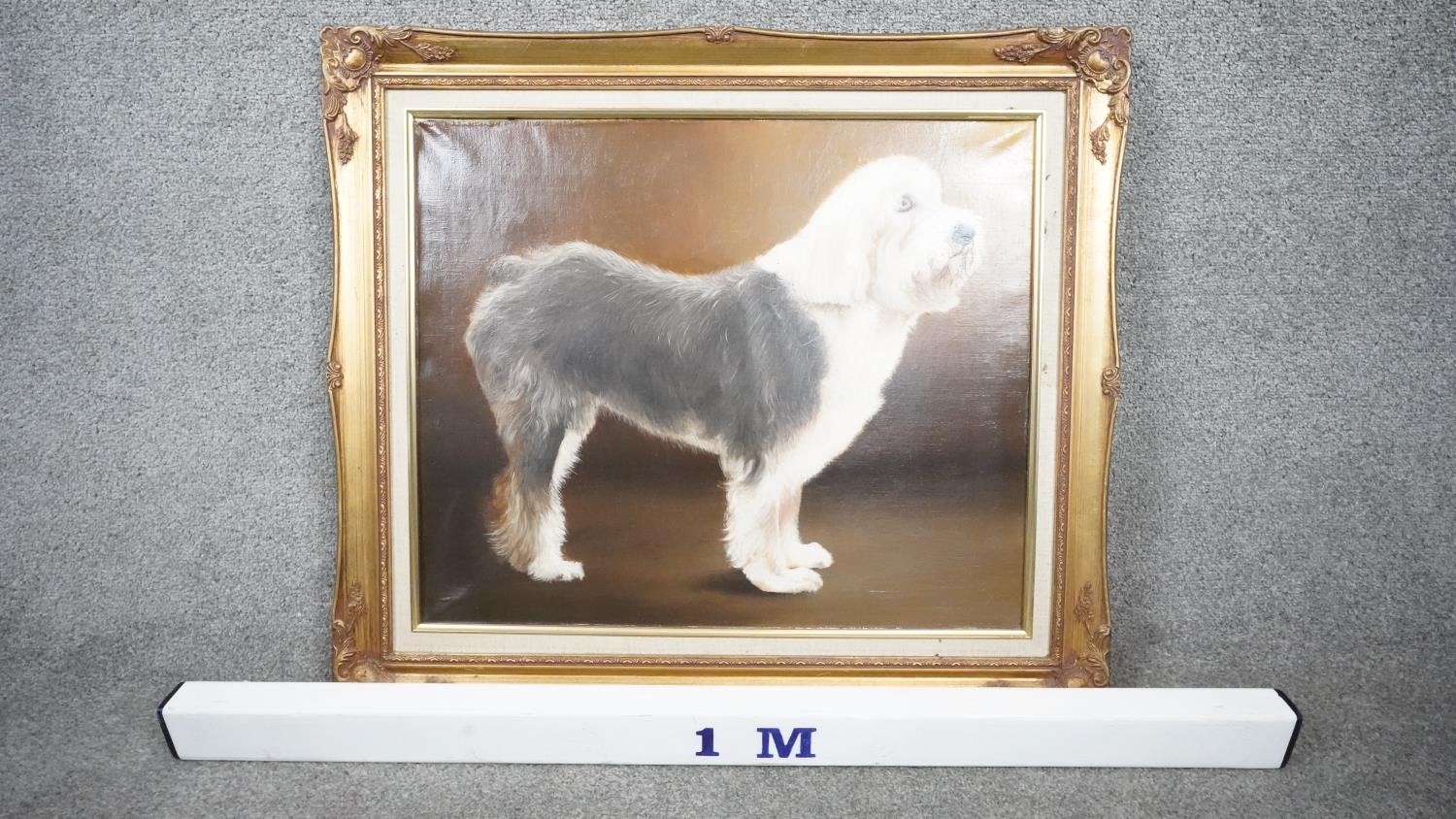 A gilt framed oil on canvas of an English Sheep Dog. Unsigned. H.67 W.77 - Image 4 of 4