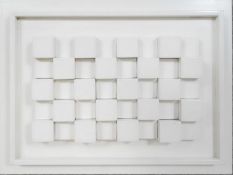 After Jan J Schoonhoven, painted raised geometric panel. H.30 W.23cm (signed Schoonhoven to the