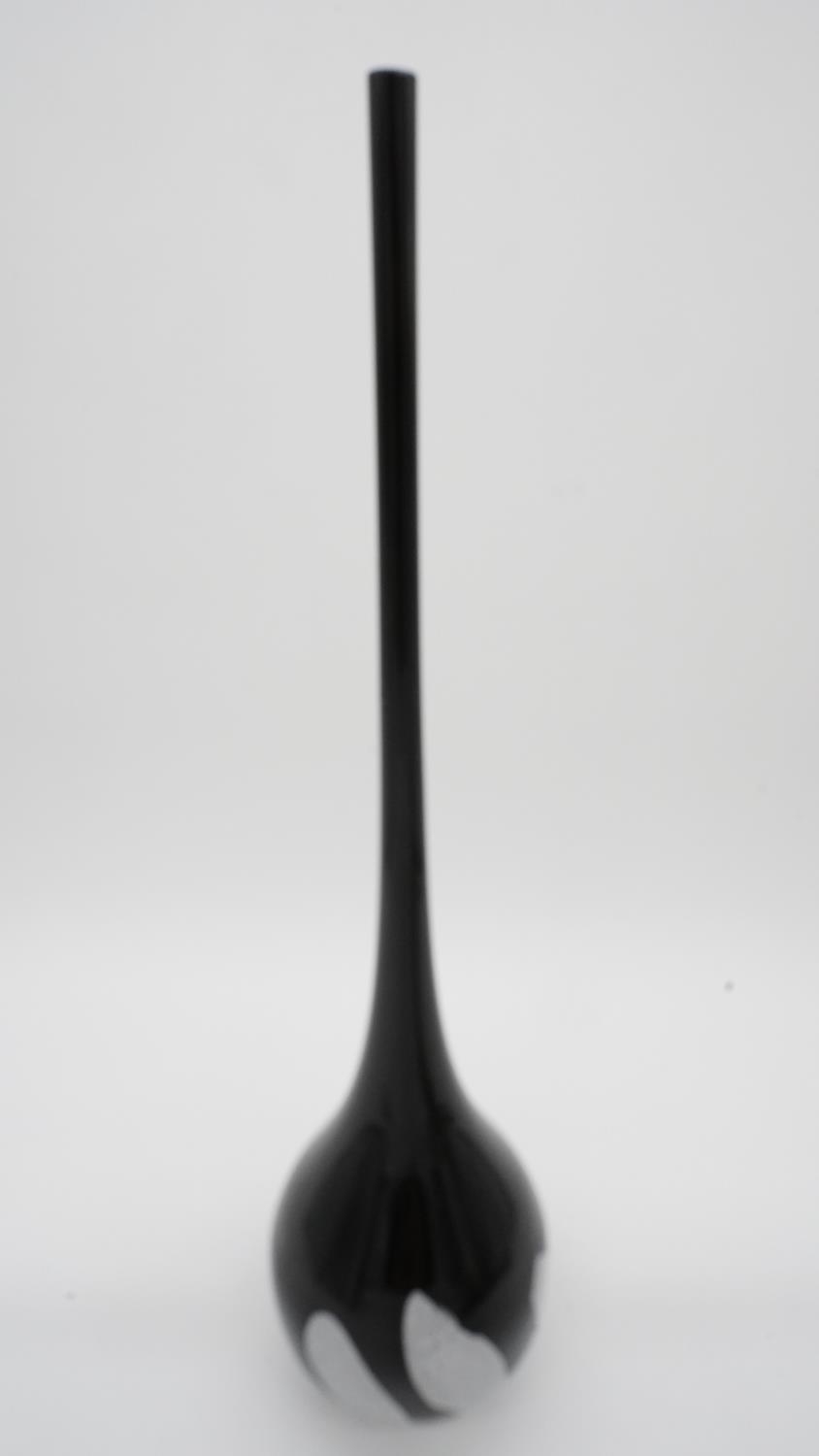 Two tear drop Art Glass vases with elongated necks. One black with white marbling and the other - Image 5 of 6