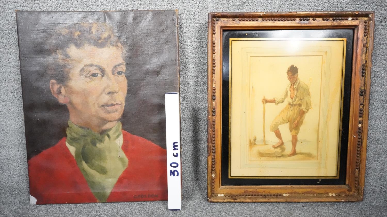 An oil on canvas of a male portrait signed Gadsdon along with a framed and glazed watercolour of - Image 10 of 10