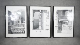 Three framed and glazed contemporary prints of late 18th century French architectural drawing
