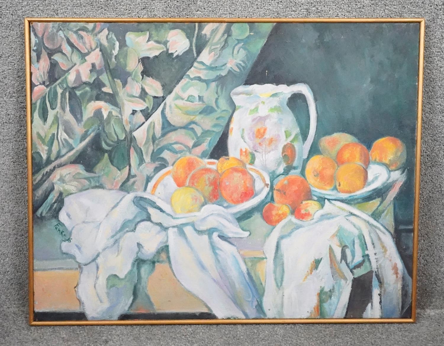 A framed still life oil on canvas, signed Funke and dated. H.59 W.75 - Image 2 of 5