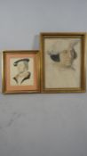 Two framed and glazed prints of drawings. One by Holbein the Younger of Henry Guildford Knight and