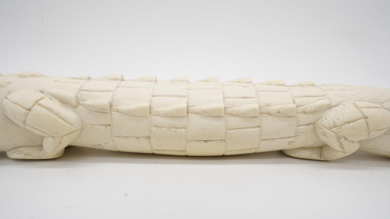 A 19th century carved ivory crocodile. H.5 W.63 - Image 3 of 6