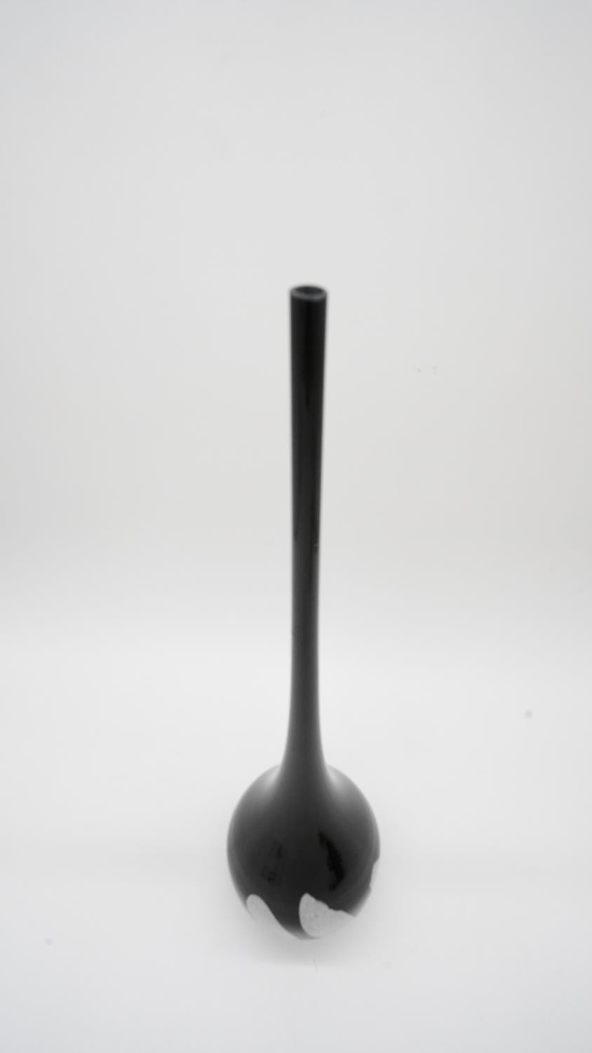 Two tear drop Art Glass vases with elongated necks. One black with white marbling and the other - Image 6 of 6