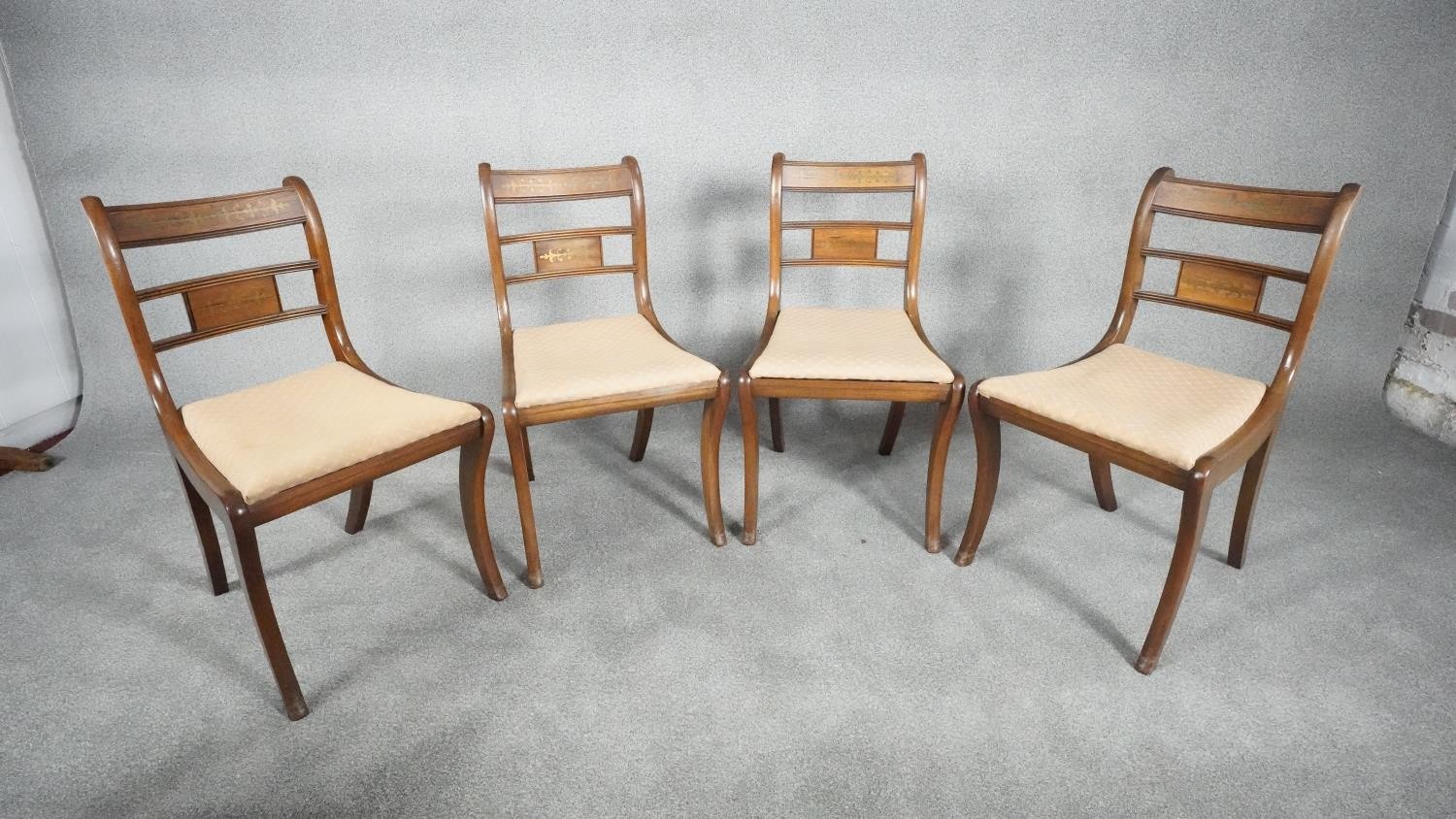 A set of six Regency mahogany style dining chairs with brass inlaid decoration and drop in seats - Image 6 of 10