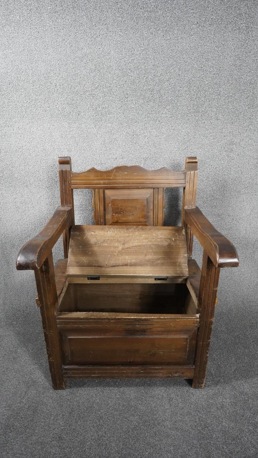 An Eastern teak box chair with lift up compartment to the base. H.86 W.63 D.49 - Image 4 of 4