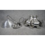 A vintage aluminium adjustable ceiling light and abstract design pendant lamp shade. The shade is