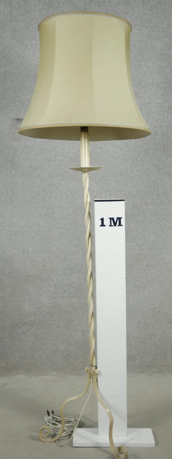 A mid century vintage painted wrought metal lamp standard on twist stem and tripod shaped and - Image 4 of 4