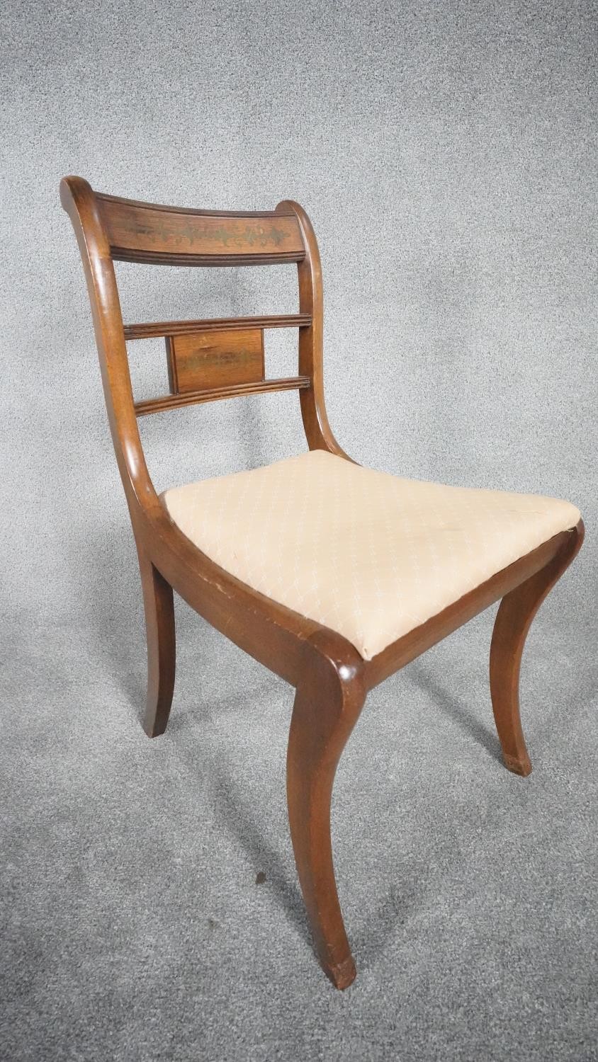 A set of six Regency mahogany style dining chairs with brass inlaid decoration and drop in seats - Image 8 of 10