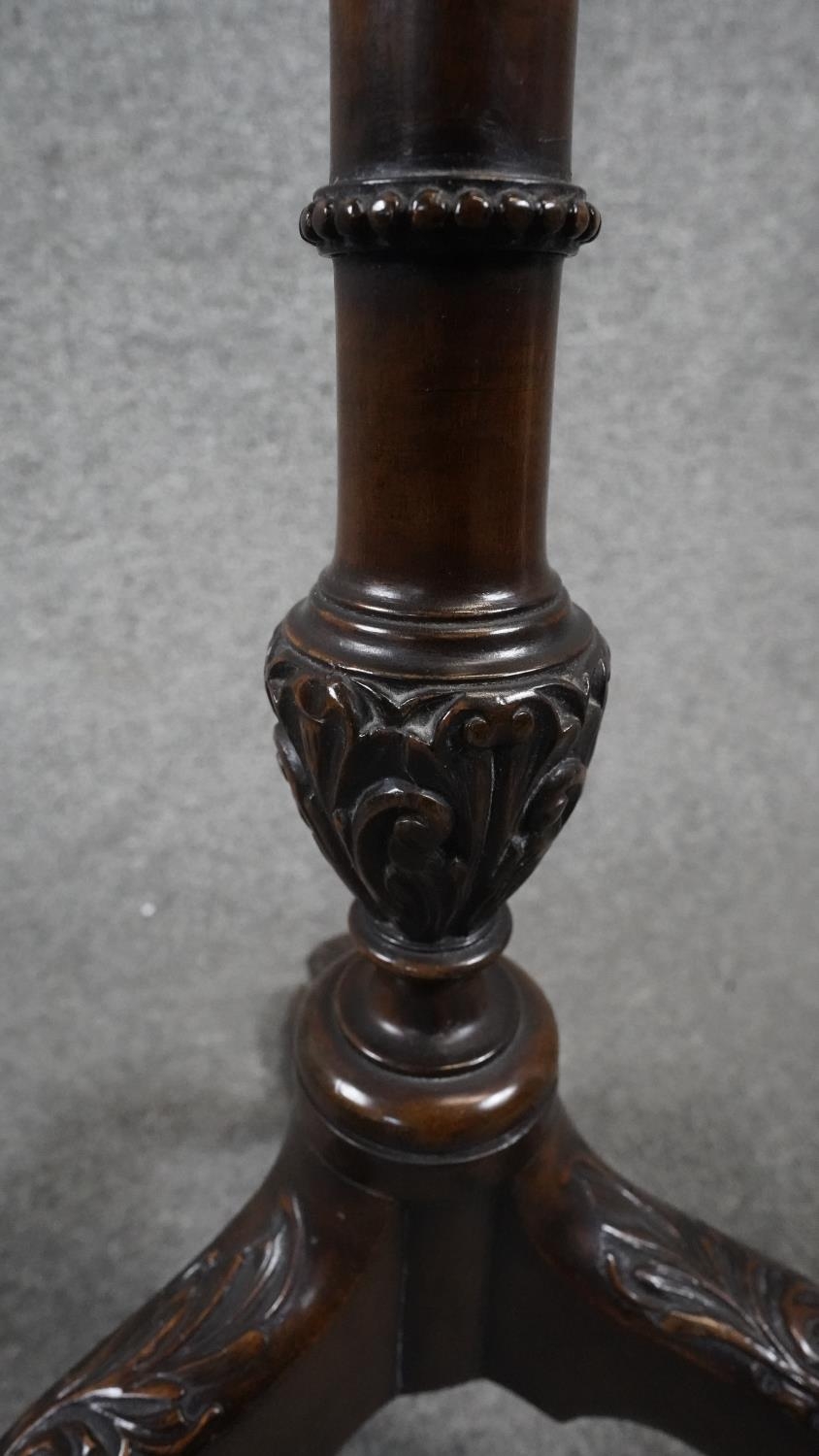 A late 19th century mahogany urn stand with pierced galleried top on carved pedestal with tripod - Image 4 of 7