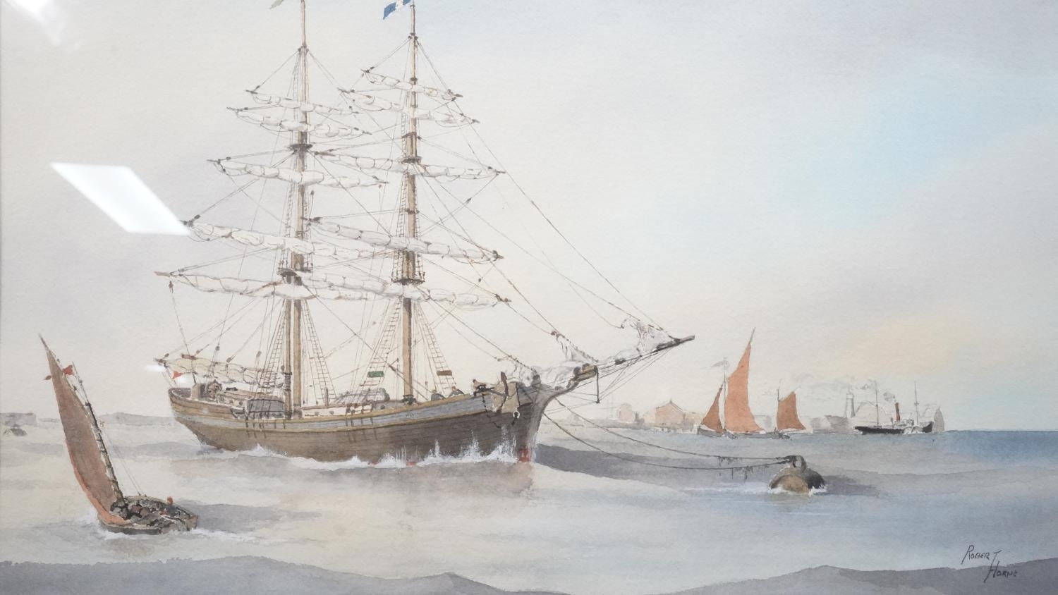 Robert Horne (1923 - 2010) A framed and glazed maritime watercolour on paper titled 'Slow Rigged