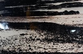 Bryn Campbell (B.1933), gelatin silver print, shore scene. H.43 W.54cm