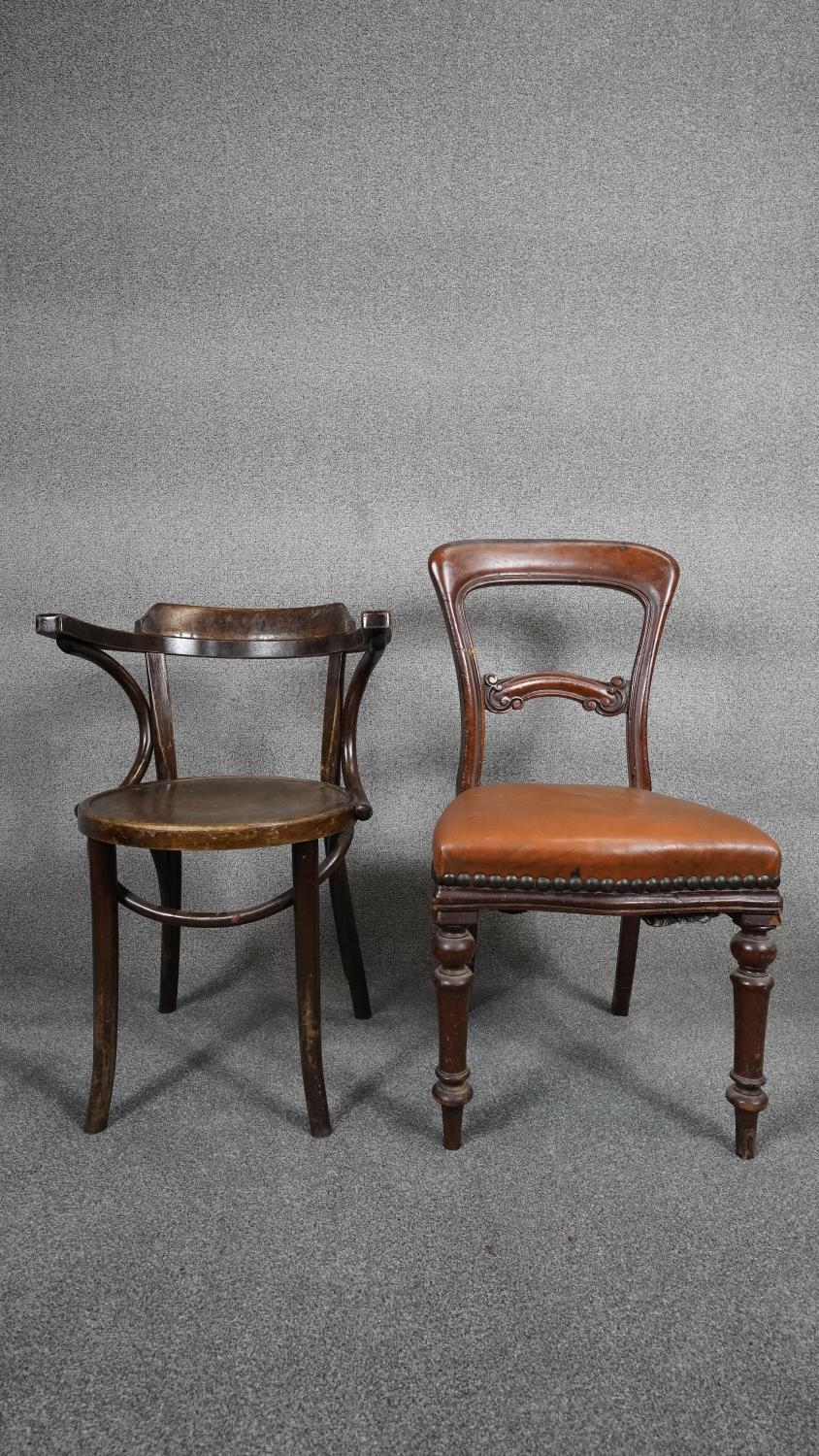 A bentwood armchair along with a Victorian mahogany dining chair. H.88 W.46 D.41 - Image 2 of 12