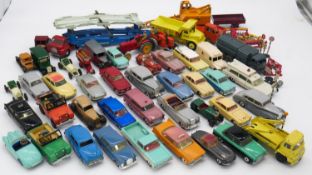 A collection of forty six play worn unboxed die cast model vehicles and accessories. Including Corgi