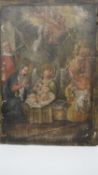 An 18-19th century Italian school painted Nativity scene on wood. H.39 W.28