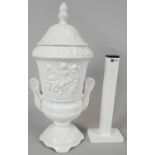 A Pereiras ceramic Portuguese white glazed Classical design two handled lidded urn. Makers stamp