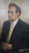 Derek Chittock (1922?1986)- A framed oil on board portrait of Roger Woddis Esq. Label verso. H.77